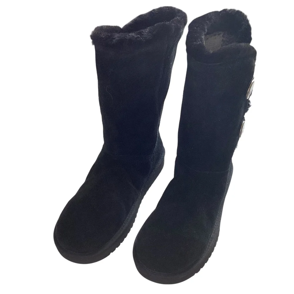 Ugg Koolaburra Boots Women Sz 6 Black Suede Calf High Button Loop‎ Closure NEW